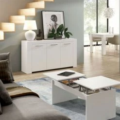 DANSMAMAISON Buffet 3 Portes Blanc - RUINUI - L 144 X L 42 X H 80 Cm - Blanc 7 DANSMAMAISON Buffet 3 Portes Blanc - RUINUI - L 144 X L 42 X H 80 Cm - Blanc -Buffet et enfilade Soldes 45792622 3