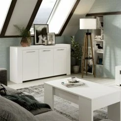 DANSMAMAISON Buffet 3 Portes Blanc - RUINUI - L 144 X L 42 X H 80 Cm - Blanc 8 DANSMAMAISON Buffet 3 Portes Blanc - RUINUI - L 144 X L 42 X H 80 Cm - Blanc -Buffet et enfilade Soldes 45792622 4