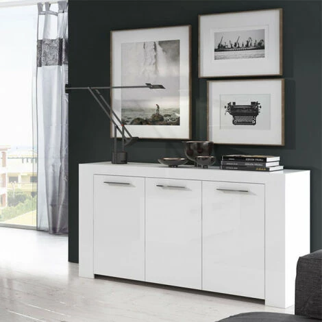 DANSMAMAISON Buffet 3 Portes Blanc - RUINUI - L 144 X L 42 X H 80 Cm - Blanc 5 DANSMAMAISON Buffet 3 Portes Blanc - RUINUI - L 144 X L 42 X H 80 Cm - Blanc – Image 5