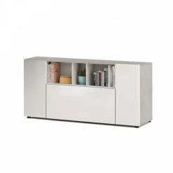 DANSMAMAISON Buffet 3 Portes Blanc/Béton - WAKA - L 150 X L 41 X H 76 Cm - Blanc