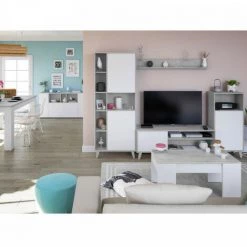 DANSMAMAISON Buffet 3 Portes Blanc/Béton - WAKA - L 150 X L 41 X H 76 Cm - Blanc -Buffet et enfilade Soldes 45792762 3