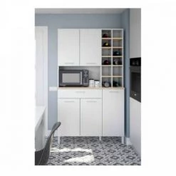 DANSMAMAISON Buffet 5 Portes + 1 Tiroir + Range Bouteille - Blanc/Chêne - TEKANA - L 108 X L 40 X H 186 - Blanc