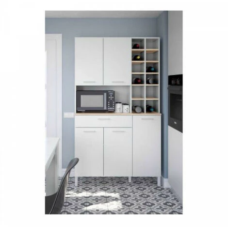 DANSMAMAISON Buffet 5 Portes + 1 Tiroir + Range Bouteille - Blanc/Chêne - TEKANA - L 108 X L 40 X H 186 - Blanc 1 DANSMAMAISON Buffet 5 Portes + 1 Tiroir + Range Bouteille - Blanc/Chêne - TEKANA - L 108 X L 40 X H 186 - Blanc