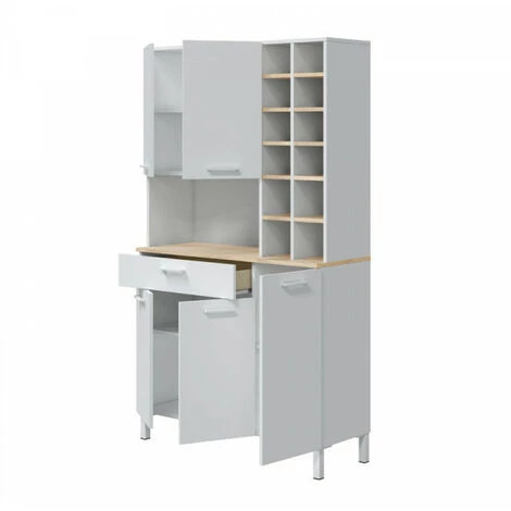 DANSMAMAISON Buffet 5 Portes + 1 Tiroir + Range Bouteille - Blanc/Chêne - TEKANA - L 108 X L 40 X H 186 - Blanc 3 DANSMAMAISON Buffet 5 Portes + 1 Tiroir + Range Bouteille - Blanc/Chêne - TEKANA - L 108 X L 40 X H 186 - Blanc – Image 3