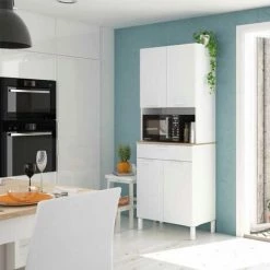 DANSMAMAISON Buffet 4 Portes Blanc/Chêne - TEKANA - L 72 X L 40 X H 186 - Blanc