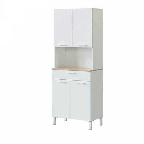 DANSMAMAISON Buffet 4 Portes Blanc/Chêne - TEKANA - L 72 X L 40 X H 186 - Blanc 2 DANSMAMAISON Buffet 4 Portes Blanc/Chêne - TEKANA - L 72 X L 40 X H 186 - Blanc – Image 2
