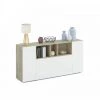 DANSMAMAISON Buffet 3 Portes Blanc/Chêne - ARTICA - L 150 X L 41 X H 76 Cm - Blanc