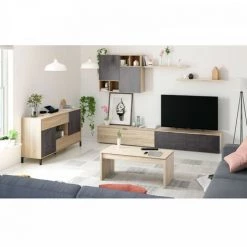 DANSMAMAISON Buffet 2 Portes 2 Tiroirs Béton/Chêne Clair - CALIA - L 151 X L 41 X H 80 Cm - Bois Clair 7 DANSMAMAISON Buffet 2 Portes 2 Tiroirs Béton/Chêne Clair - CALIA - L 151 X L 41 X H 80 Cm - Bois Clair -Buffet et enfilade Soldes 45792988 4