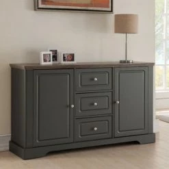DANSMAMAISON Buffet 2 Portes 3 Tiroirs Taupe/Chêne - DUNE - L 138 X L 39 X H 83 Cm - Taupe