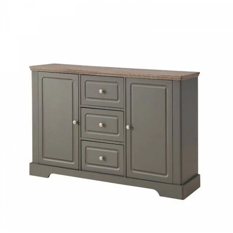 DANSMAMAISON Buffet 2 Portes 3 Tiroirs Taupe/Chêne - DUNE - L 138 X L 39 X H 83 Cm - Taupe 2 DANSMAMAISON Buffet 2 Portes 3 Tiroirs Taupe/Chêne - DUNE - L 138 X L 39 X H 83 Cm - Taupe – Image 2
