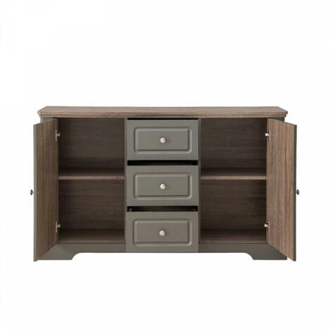 DANSMAMAISON Buffet 2 Portes 3 Tiroirs Taupe/Chêne - DUNE - L 138 X L 39 X H 83 Cm - Taupe 3 DANSMAMAISON Buffet 2 Portes 3 Tiroirs Taupe/Chêne - DUNE - L 138 X L 39 X H 83 Cm - Taupe – Image 3