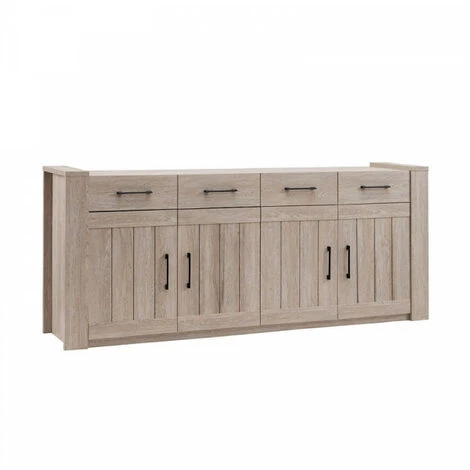DANSMAMAISON Buffet 4 Portes 4 Tiroirs Chêne - PYLA - L 217.5 X L 44.5 X H 90 Cm - Bois 2 DANSMAMAISON Buffet 4 Portes 4 Tiroirs Chêne - PYLA - L 217.5 X L 44.5 X H 90 Cm - Bois – Image 2