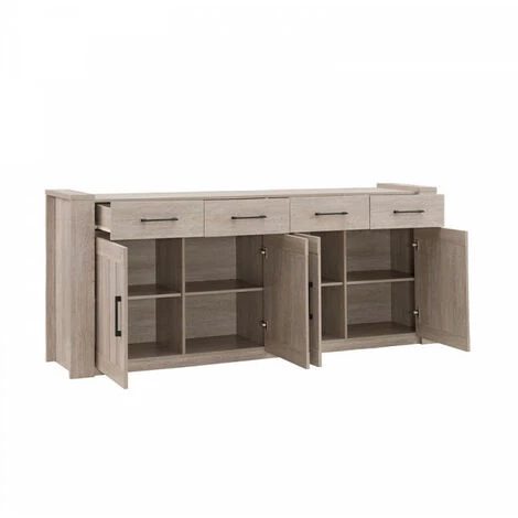 DANSMAMAISON Buffet 4 Portes 4 Tiroirs Chêne - PYLA - L 217.5 X L 44.5 X H 90 Cm - Bois 3 DANSMAMAISON Buffet 4 Portes 4 Tiroirs Chêne - PYLA - L 217.5 X L 44.5 X H 90 Cm - Bois – Image 3