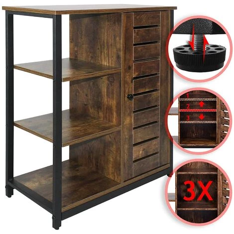 HELLOSHOP26 Commode Buffet Pour Salon Style Industriel 3 étagères Et 1 Compartiment Fermé 80 Cm Cadre En Fer Pour Chambre Couloir Bureau Meuble De Rangement Marron Rustique - Marron 2 HELLOSHOP26 Commode Buffet Pour Salon Style Industriel 3 étagères Et 1 Compartiment Fermé 80 Cm Cadre En Fer Pour Chambre Couloir Bureau Meuble De Rangement Marron Rustique - Marron – Image 2