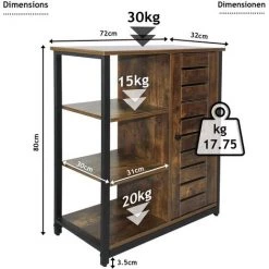 HELLOSHOP26 Commode Buffet Pour Salon Style Industriel 3 étagères Et 1 Compartiment Fermé 80 Cm Cadre En Fer Pour Chambre Couloir Bureau Meuble De Rangement Marron Rustique - Marron 7 HELLOSHOP26 Commode Buffet Pour Salon Style Industriel 3 étagères Et 1 Compartiment Fermé 80 Cm Cadre En Fer Pour Chambre Couloir Bureau Meuble De Rangement Marron Rustique - Marron -Buffet et enfilade Soldes 45811270 3