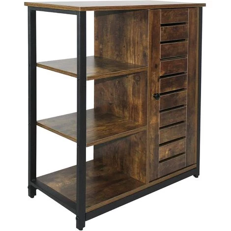 HELLOSHOP26 Commode Buffet Pour Salon Style Industriel 3 étagères Et 1 Compartiment Fermé 80 Cm Cadre En Fer Pour Chambre Couloir Bureau Meuble De Rangement Marron Rustique - Marron 4 HELLOSHOP26 Commode Buffet Pour Salon Style Industriel 3 étagères Et 1 Compartiment Fermé 80 Cm Cadre En Fer Pour Chambre Couloir Bureau Meuble De Rangement Marron Rustique - Marron – Image 4