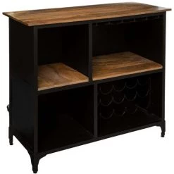 Meuble Bar / Buffet En Fer Coloris Noir - Longueur 110 X Profondeur 50 X Hauteur 104 Cm -PEGANE-