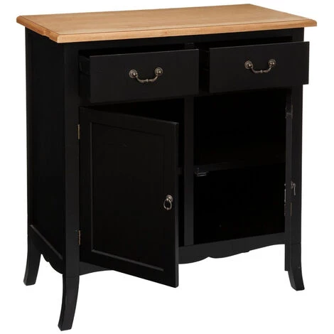 Buffet 2 Portes + 2 Tiroirs Coloris Noir - Longueur 80 X Profondeur 40 X Hauteur 85 Cm -PEGANE- 2 Buffet 2 Portes + 2 Tiroirs Coloris Noir - Longueur 80 X Profondeur 40 X Hauteur 85 Cm -PEGANE- – Image 2
