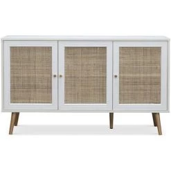 ALICE'S GARDEN Buffet De Rangement En Cannage, Blanc 120x39x70cm - Bohème - 2 Niveaux, 3 Portes, Pieds Scandinaves - Blanc -Buffet et enfilade Soldes 45850545 3