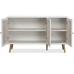 ALICE'S GARDEN Buffet De Rangement En Cannage, Blanc 120x39x70cm - Bohème - 2 Niveaux, 3 Portes, Pieds Scandinaves - Blanc -Buffet et enfilade Soldes 45850545 4