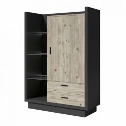 PRICE FACTORY Buffet Haut CORK Avec LED Intégrées. Coloris Gris Et Pin. Style Design - Gris