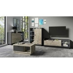 PRICE FACTORY Buffet Haut CORK Avec LED Intégrées. Coloris Gris Et Pin. Style Design - Gris -Buffet et enfilade Soldes 45873569 5