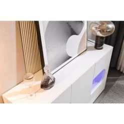 ORGANNICE Buffet Moderne Blanc Brillant Avec éclairage Led Variable, Buffet Salon Et Salle à Manger 150cm - Blanc -Buffet et enfilade Soldes 45951437 4