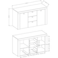 PRICE FACTORY Buffet Design 150cm Pour Salon Effet Pin Blanc Et Chêne Collection KEA. - Marron -Buffet et enfilade Soldes 45955277 3