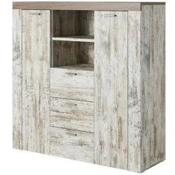 PRICE FACTORY Buffet Haut 120cm Style Design Collection KEA. Effet Pin Blanc Et Chêne - Marron