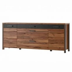 PRICE FACTORY Buffet 200cm Collection WINDSOR . Coloris Chêne Foncé Et Gris Anthracite. - Marron