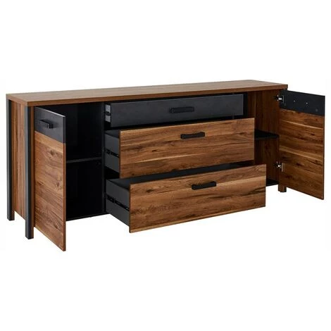 PRICE FACTORY Buffet 200cm Collection WINDSOR . Coloris Chêne Foncé Et Gris Anthracite. - Marron 3 PRICE FACTORY Buffet 200cm Collection WINDSOR . Coloris Chêne Foncé Et Gris Anthracite. - Marron – Image 3