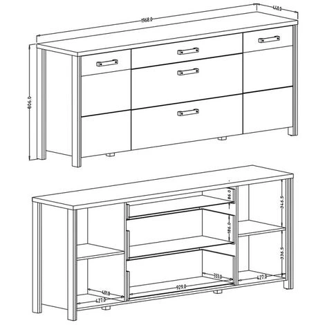PRICE FACTORY Buffet 200cm Collection WINDSOR . Coloris Chêne Foncé Et Gris Anthracite. - Marron 4 PRICE FACTORY Buffet 200cm Collection WINDSOR . Coloris Chêne Foncé Et Gris Anthracite. - Marron – Image 4
