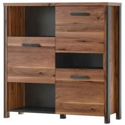 PRICE FACTORY Bahut 110cm Collection WINDSOR. Coloris Chêne Foncé Et Gris Anthracite. - Marron