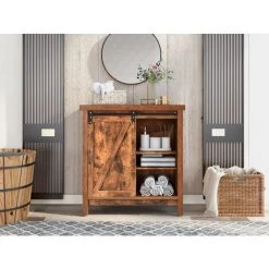 ORGANNICE Buffet, Armoire De Cuisine, Armoire De Rangement, Armoire Latérale, Avec Portes Coulissantes, étagère Réglable, étagères Ouvertes, Salon, Salle à Manger, Couloir, Design Industriel, Marron Vintage - Brun -Buffet et enfilade Soldes 46225563 3