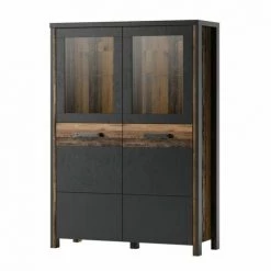 PRICE FACTORY Buffet Haut Collection WINDSOR. Coloris Gris Anthracite Et Chêne Foncé. - Gris
