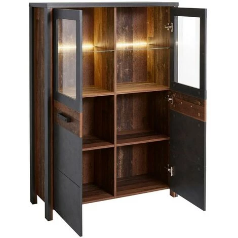 PRICE FACTORY Buffet Haut Collection WINDSOR. Coloris Gris Anthracite Et Chêne Foncé. - Gris 2 PRICE FACTORY Buffet Haut Collection WINDSOR. Coloris Gris Anthracite Et Chêne Foncé. - Gris – Image 2