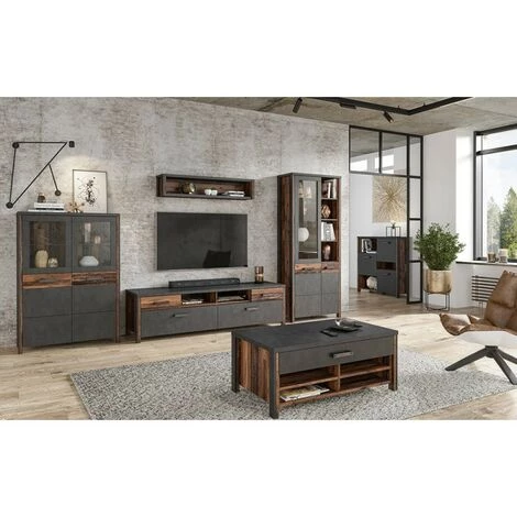 PRICE FACTORY Buffet Haut Collection WINDSOR. Coloris Gris Anthracite Et Chêne Foncé. - Gris 4 PRICE FACTORY Buffet Haut Collection WINDSOR. Coloris Gris Anthracite Et Chêne Foncé. - Gris – Image 4