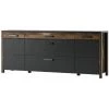 PRICE FACTORY Buffet 200cm Collection WINDSOR . Coloris Gris Anthracite Et Chêne Foncé. - Gris