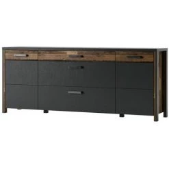 PRICE FACTORY Buffet 200cm Collection WINDSOR . Coloris Gris Anthracite Et Chêne Foncé. - Gris