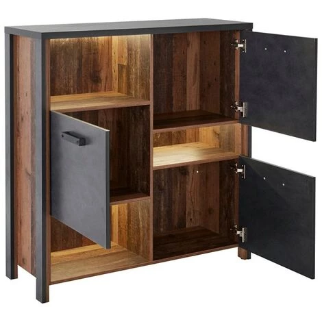 PRICE FACTORY Bahut 110cm Collection WINDSOR. Coloris Gris Anthracite Et Chêne Foncé. - Gris 2 PRICE FACTORY Bahut 110cm Collection WINDSOR. Coloris Gris Anthracite Et Chêne Foncé. - Gris – Image 2