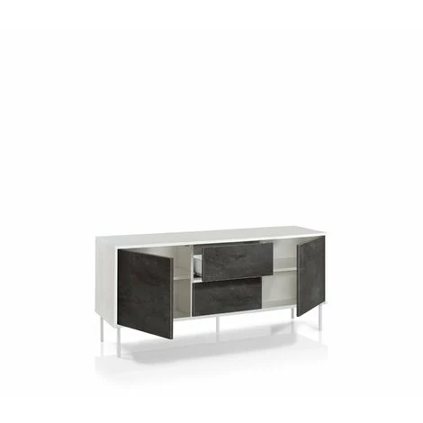 TFT HOME FURNITURE Buffet 2 Portes/2 Tiroirs BLOIS Blanc/oxyde 2 TFT HOME FURNITURE Buffet 2 Portes/2 Tiroirs BLOIS Blanc/oxyde – Image 2