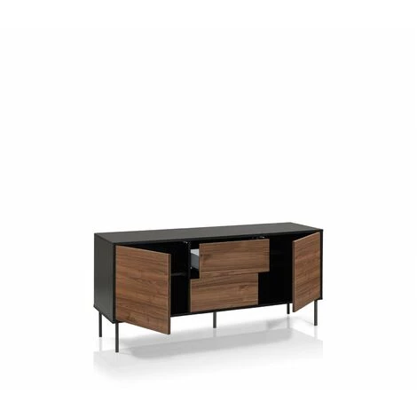 TFT HOME FURNITURE Buffet 2 Portes/2 Tiroirs MILANO Noir/noyer 2 TFT HOME FURNITURE Buffet 2 Portes/2 Tiroirs MILANO Noir/noyer – Image 2