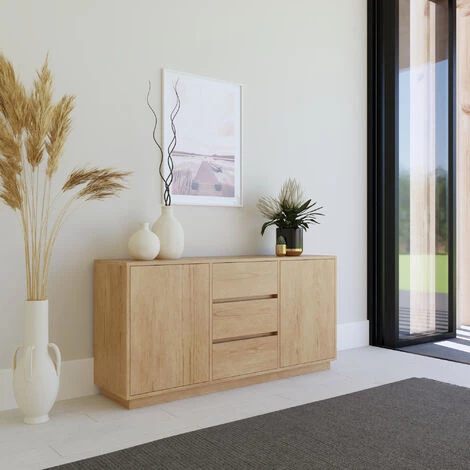DECO IN PARIS Buffet Enfilade 3 Tiroirs 2 Portes En Bois Couleur Chêne SACHA - Bois Clair 1 DECO IN PARIS Buffet Enfilade 3 Tiroirs 2 Portes En Bois Couleur Chêne SACHA - Bois Clair