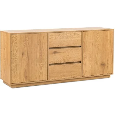 DECO IN PARIS Buffet Enfilade 3 Tiroirs 2 Portes En Bois Couleur Chêne SACHA - Bois Clair 2 DECO IN PARIS Buffet Enfilade 3 Tiroirs 2 Portes En Bois Couleur Chêne SACHA - Bois Clair – Image 2