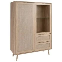 IPERBRIKO Buffet Deux Portes Deux Tiroirs Deux Portes Effet Osier BALI 101.5x 40x H139 Cm -Buffet et enfilade Soldes 46377702 2