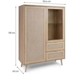 IPERBRIKO Buffet Deux Portes Deux Tiroirs Deux Portes Effet Osier BALI 101.5x 40x H139 Cm -Buffet et enfilade Soldes 46377702 4