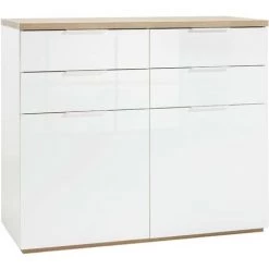 IPERBRIKO Meuble D'entrée De Salon En Chêne Deux Portes Quatre Tiroirs Cm 120 X 50 X 102 H