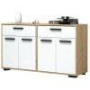 IPERBRIKO Buffet Polyvalent Avec Quatre Portes Et Deux Tiroirs Chêne Blanc TRUVA 140x40x H78 Cm