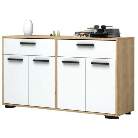 IPERBRIKO Buffet Polyvalent Avec Quatre Portes Et Deux Tiroirs Chêne Blanc TRUVA 140x40x H78 Cm 1 IPERBRIKO Buffet Polyvalent Avec Quatre Portes Et Deux Tiroirs Chêne Blanc TRUVA 140x40x H78 Cm