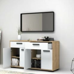 IPERBRIKO Buffet Polyvalent Avec Quatre Portes Et Deux Tiroirs Chêne Blanc TRUVA 140x40x H78 Cm 5 IPERBRIKO Buffet Polyvalent Avec Quatre Portes Et Deux Tiroirs Chêne Blanc TRUVA 140x40x H78 Cm -Buffet et enfilade Soldes 46377738 2